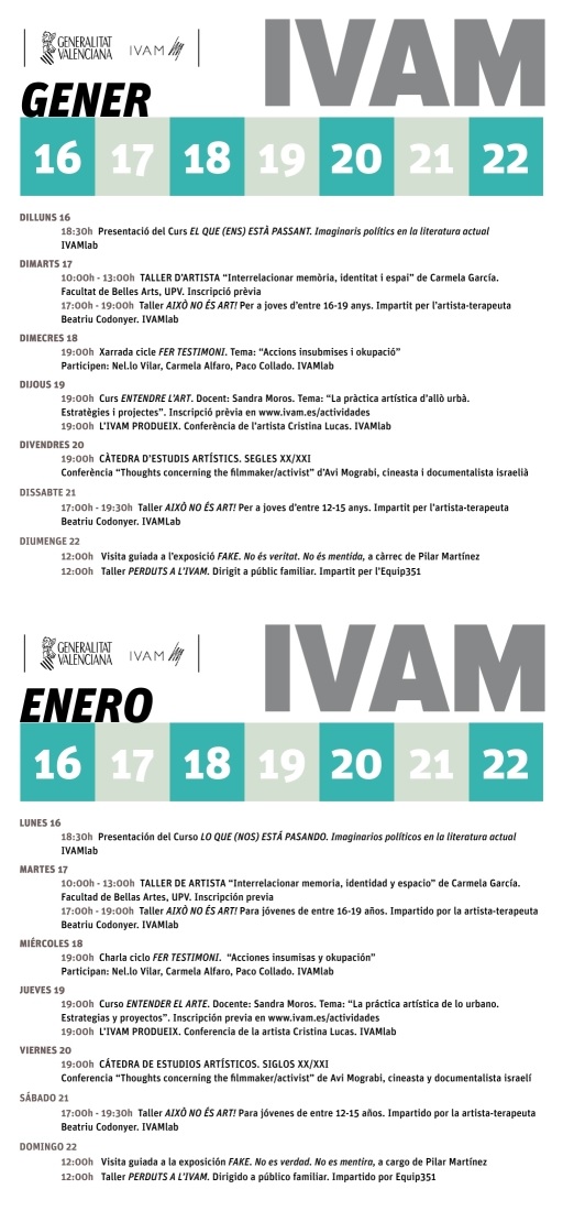 IVAM semana del 16 al 22 enero 2017