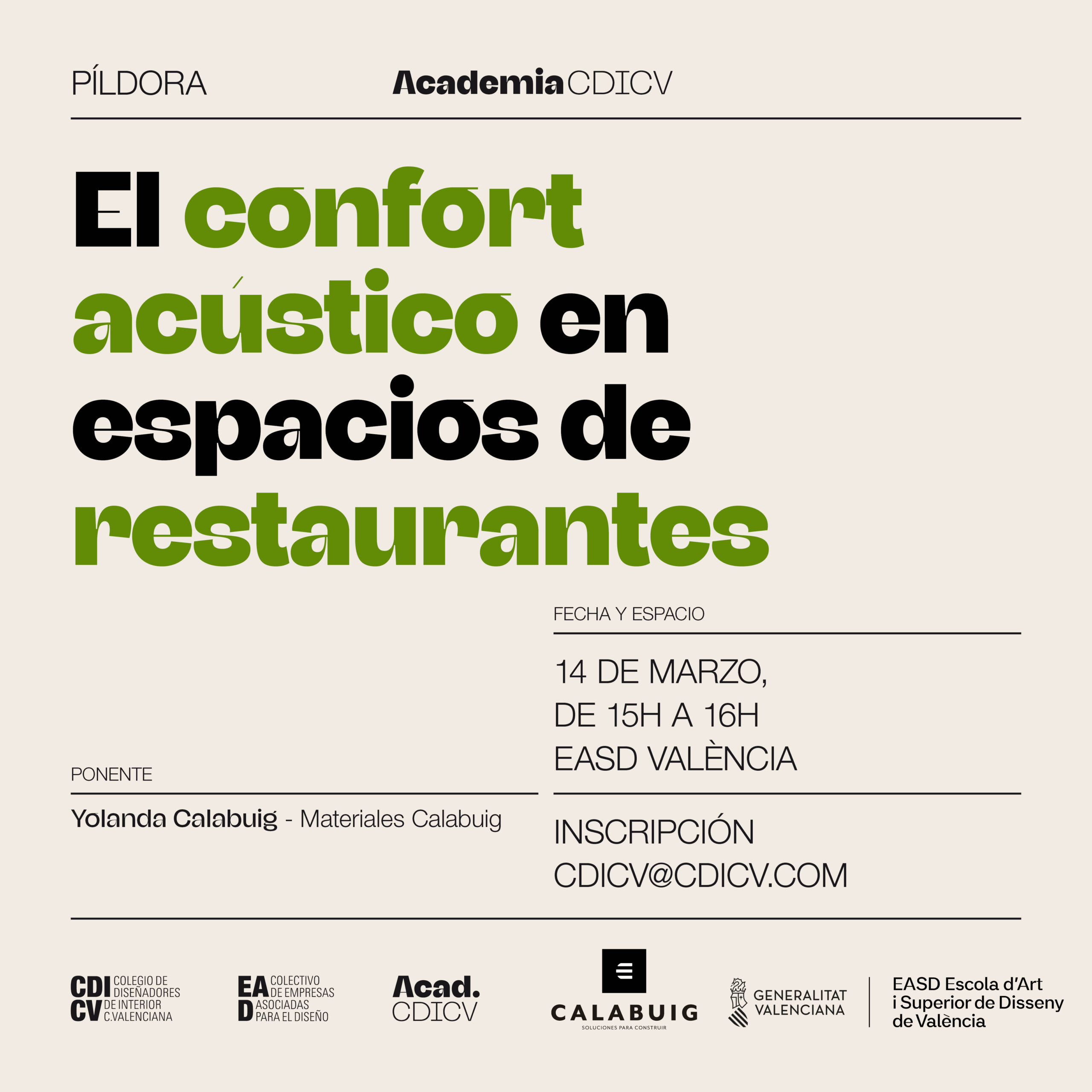 ACADEMIA CDICV · PÍLDORA ‘EL CONFORT ACÚSTICO EN ESPACIOS DE RESTAURANTES’