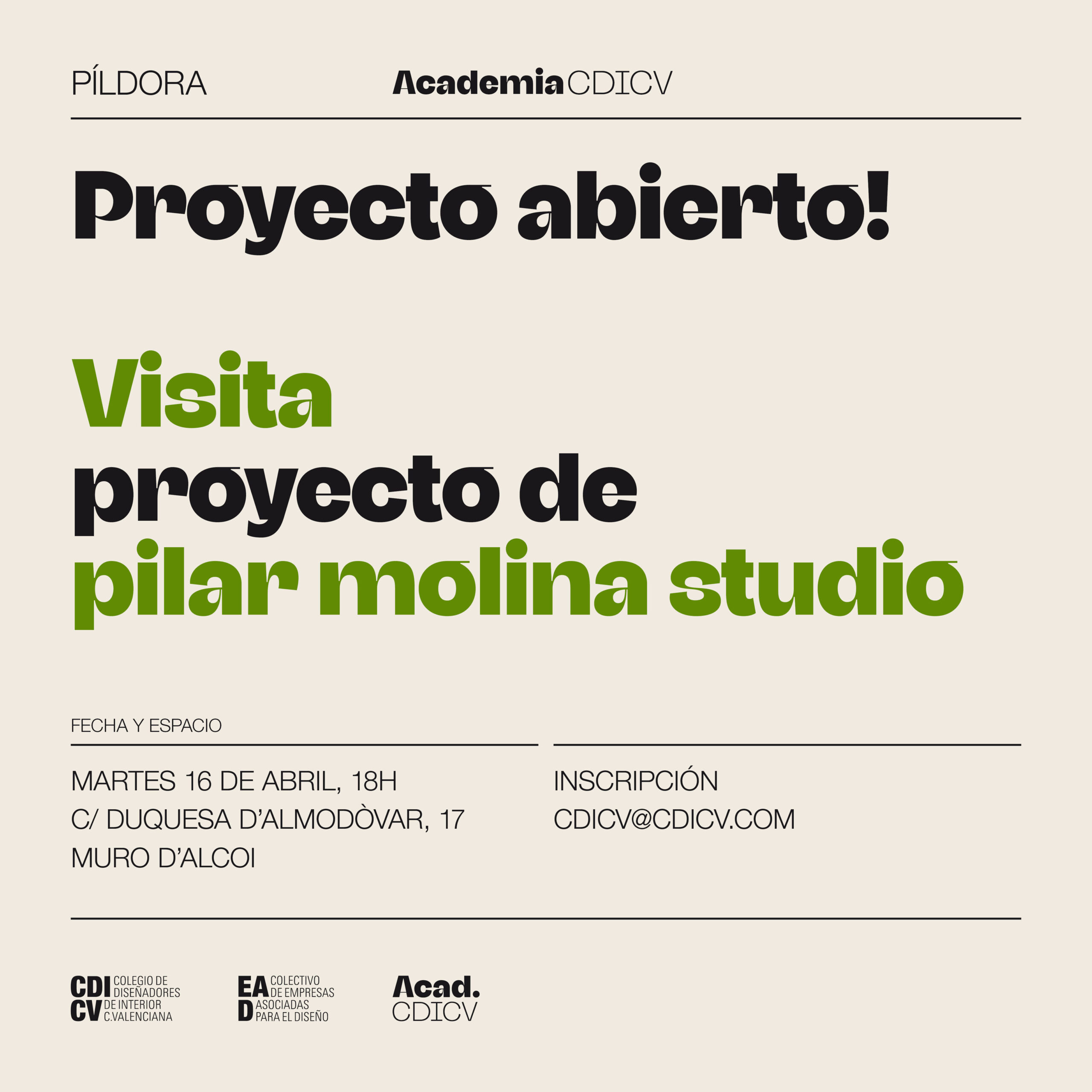 ACADEMIA CDICV / PROYECTO ABIERTO! · VISITA A PROYECTO DE PILAR MOLINA STUDIO